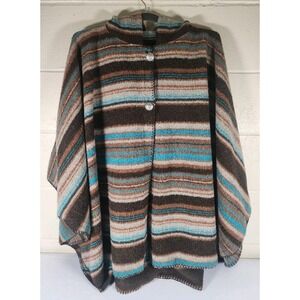 Bear Ridge Outfitters Poncho Women XL2X Brown Teal Striped Hooded Wool Blend USA